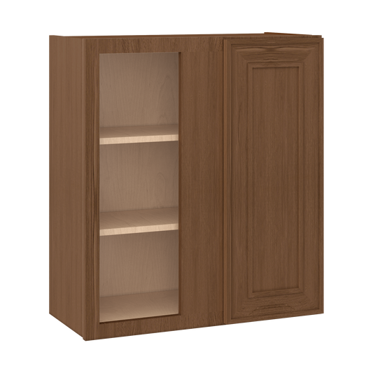 Blind Corner 27" Wide by 30", 36" & 42" Tall Mocha Elegant Oak Craftsman Shaker 1-1/4" Overlay Wall Cabinet