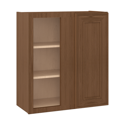 Blind Corner 27" Wide by 30", 36" & 42" Tall Mocha Elegant Oak Craftsman Shaker 1-1/4" Overlay Wall Cabinet