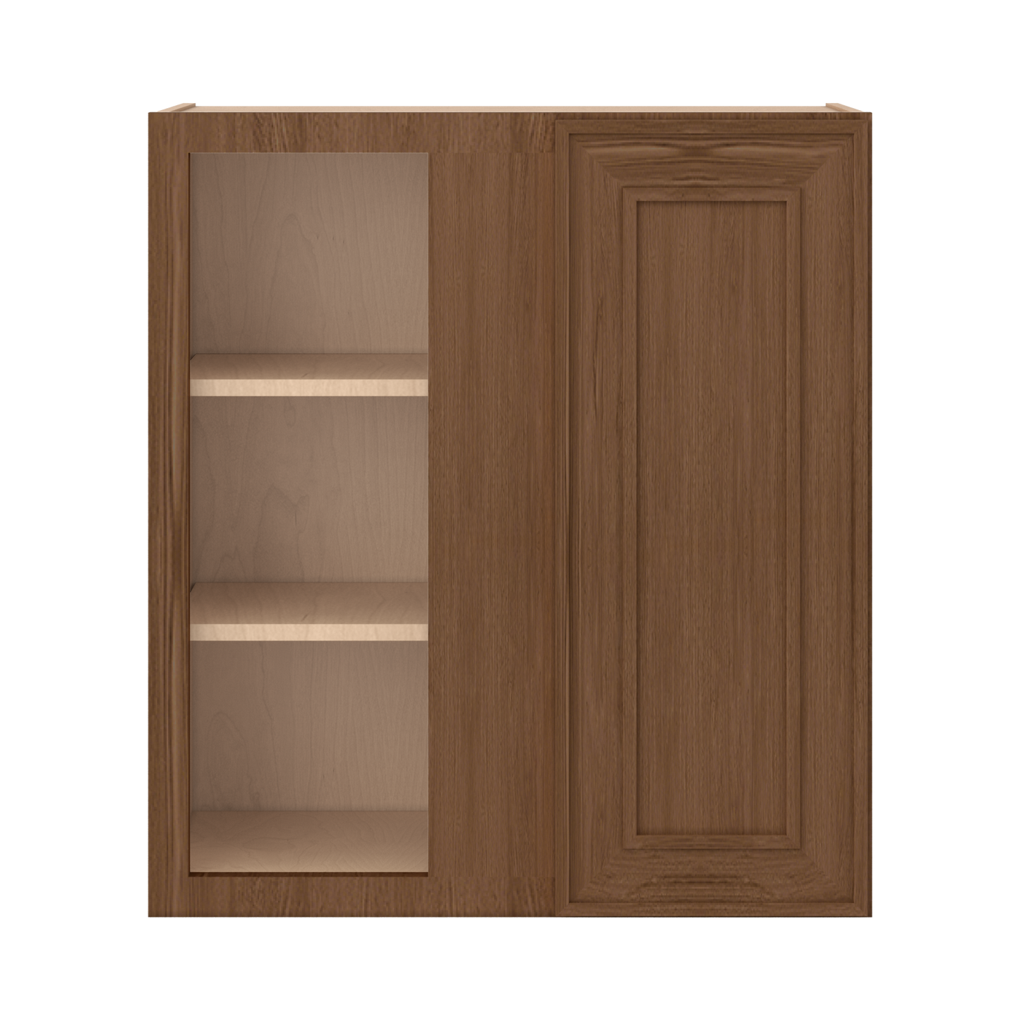 Blind Corner 27" Wide by 30", 36" & 42" Tall Mocha Elegant Oak Craftsman Shaker 1-1/4" Overlay Wall Cabinet
