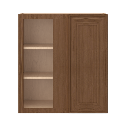 Blind Corner 27" Wide by 30", 36" & 42" Tall Mocha Elegant Oak Craftsman Shaker 1-1/4" Overlay Wall Cabinet