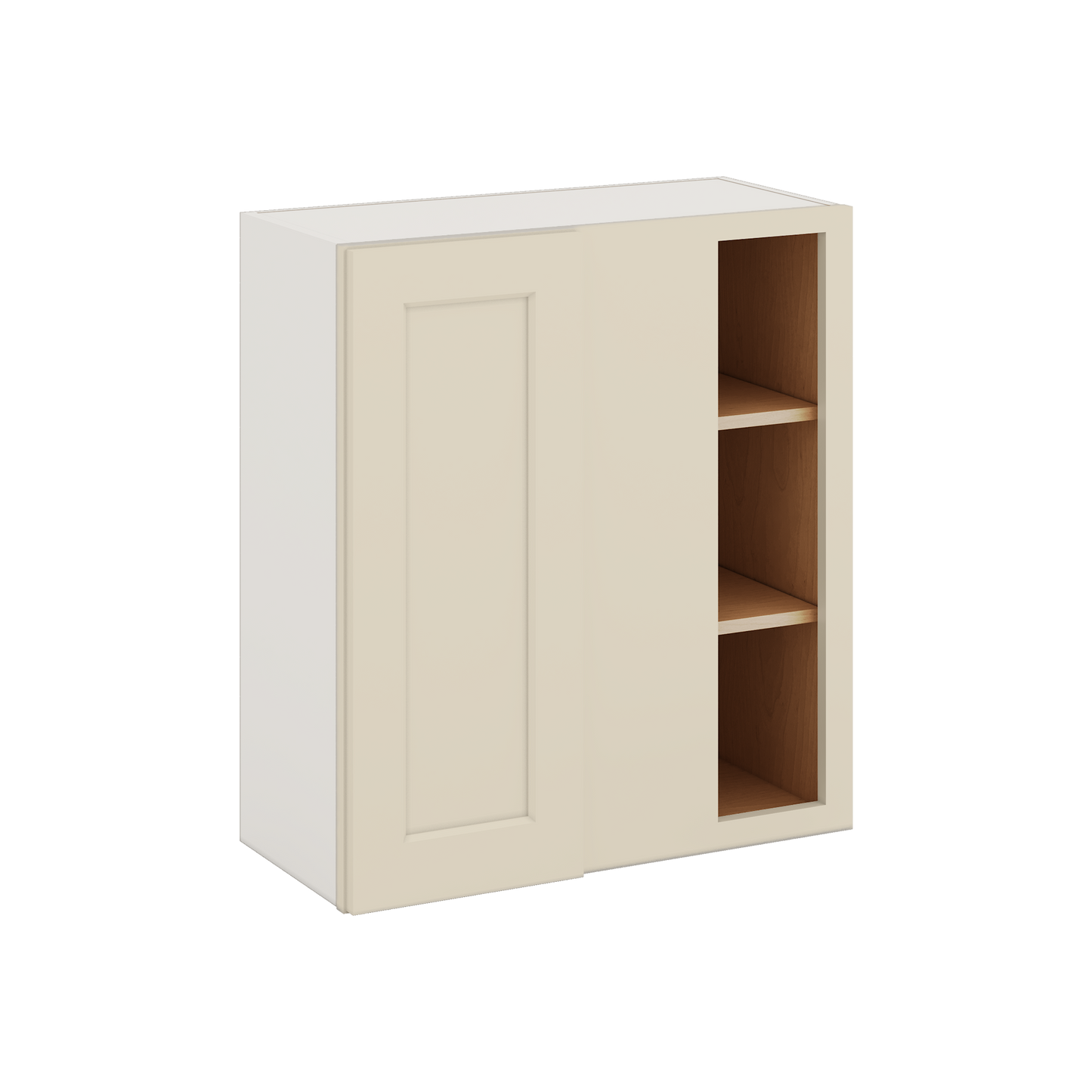 Blind Corner Manhattan Cream Shaker 1-1/4" Overlay Wall Cabinet (left or right) 27" Wide by 30", 36" or 42" Tall