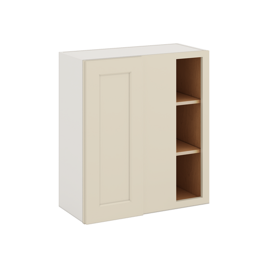 Blind Corner Manhattan Cream Shaker 1-1/4" Overlay Wall Cabinet (left or right) 27" Wide by 30", 36" or 42" Tall