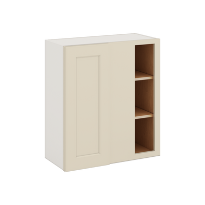 Blind Corner Manhattan Cream Shaker 1-1/4" Overlay Wall Cabinet (left or right) 27" Wide by 30", 36" or 42" Tall