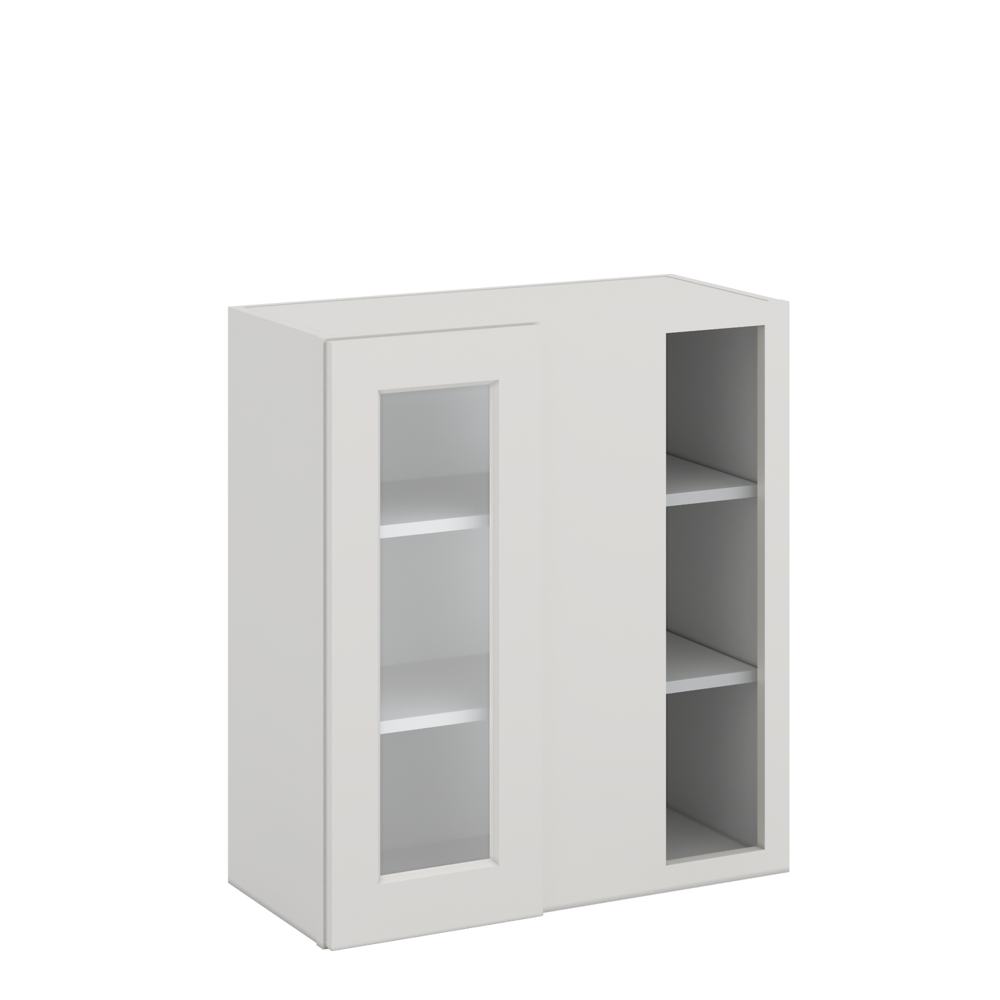 Blind Corner 2WS White Shaker 1-1/4" Overlay Glass Ready Wall Cabinet (left or right) 27" Wide by 30", 36" or 42" Tall