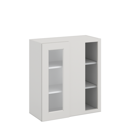 Blind Corner 2WS White Shaker 1-1/4" Overlay Glass Ready Wall Cabinet (left or right) 27" Wide by 30", 36" or 42" Tall