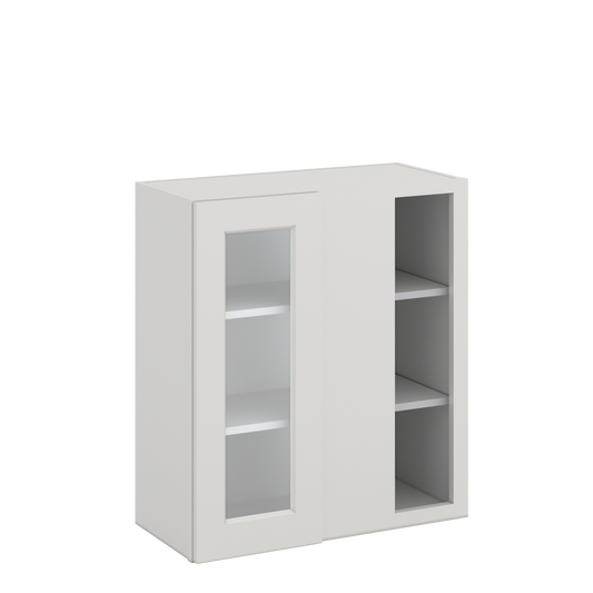 Blind Corner 2WS White Shaker 1-1/4" Overlay Glass Ready Wall Cabinet (left or right) 27" Wide by 30", 36" or 42" Tall