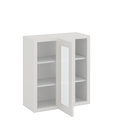 Blind Corner 2WS White Shaker 1-1/4" Overlay Glass Ready Wall Cabinet (left or right) 27" Wide by 30", 36" or 42" Tall