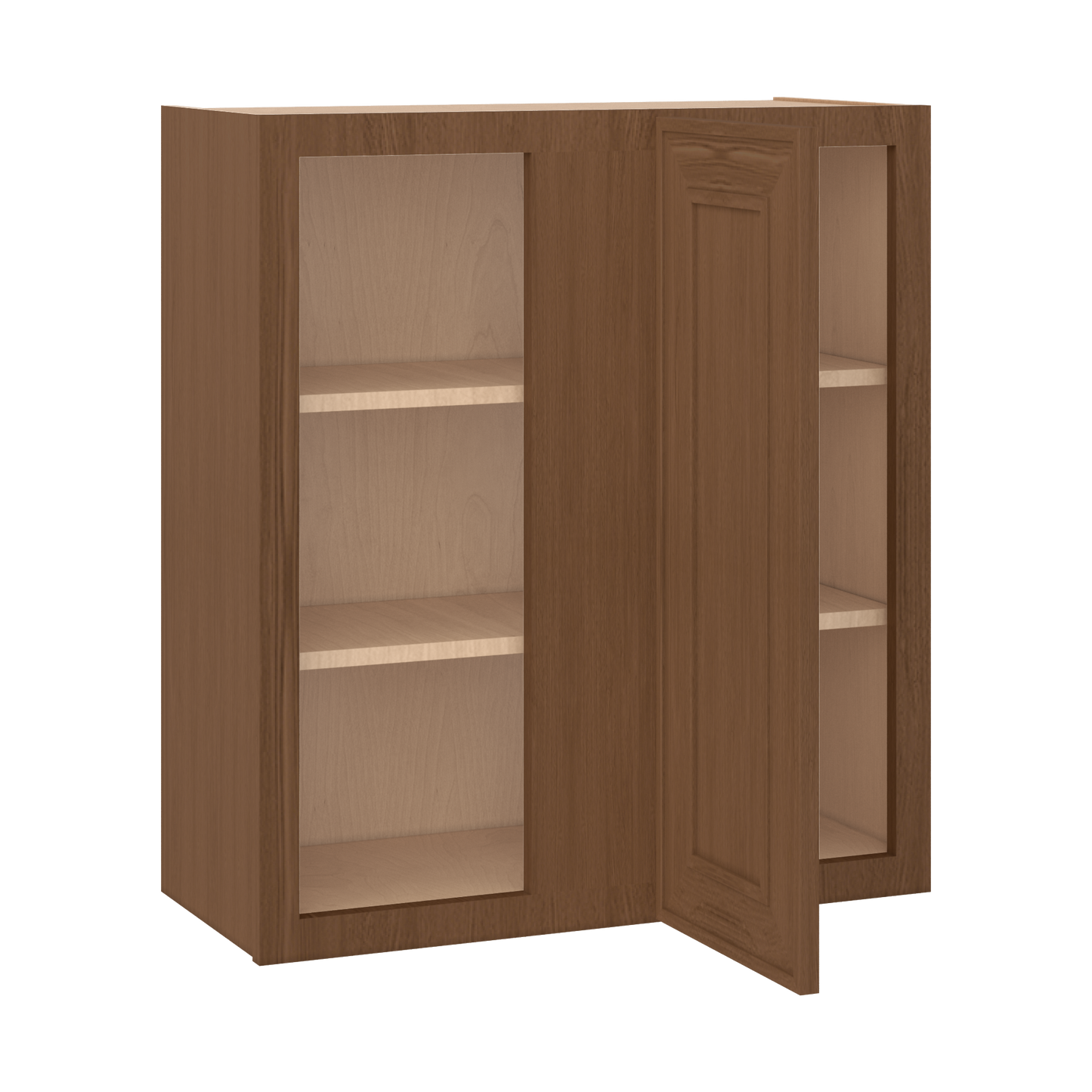 Blind Corner 27" Wide by 30", 36" & 42" Tall Mocha Elegant Oak Craftsman Shaker 1-1/4" Overlay Wall Cabinet