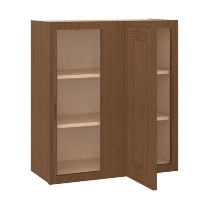 Blind Corner 27" Wide by 30", 36" & 42" Tall Elegant Craftsman Mocha Shaker 1-1/4" Overlay Wall Cabinet
