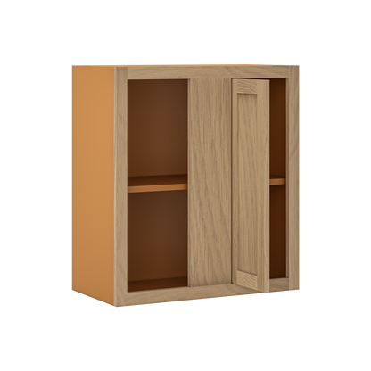Custom Oak Blind Corner Wall Inset Cabinet 27" Wide by 9", 12" 15", 18", 21", 24", 27", 30", 33", 36", 39  and 42" Tall