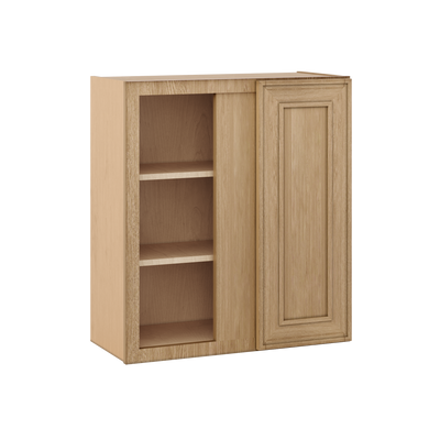 Blind Corner 27" Wide by 30", 36" & 42" Tall Elegant Oak Craftsman Shaker 1-1/4" Overlay Wall Cabinet