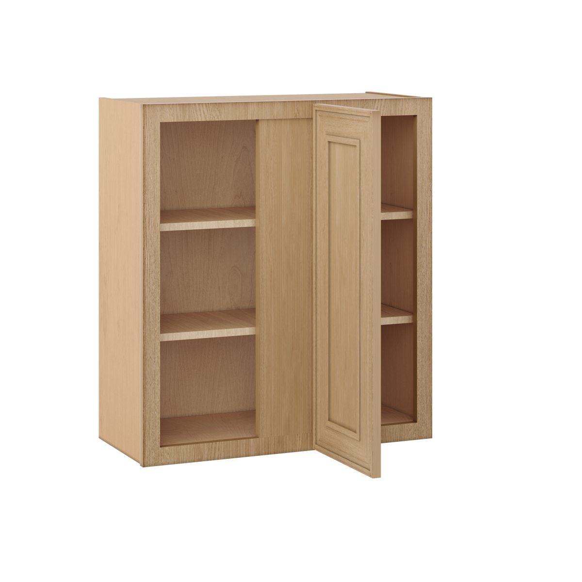 Natural oak elegant craftsman shaker blind corner 27"–42" rta kitchen cabinet – angle view
