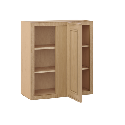 Natural oak elegant craftsman shaker blind corner 27"–42" rta kitchen cabinet – angle view