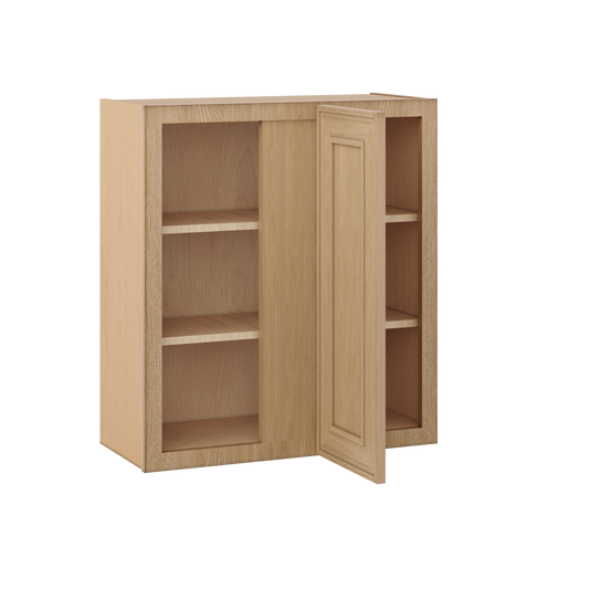 Natural oak elegant craftsman shaker blind corner 27"–42" rta kitchen cabinet – angle view