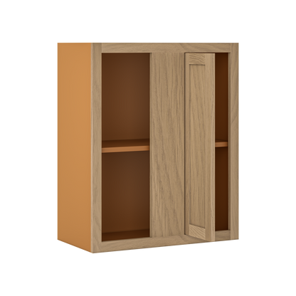 Custom Oak Blind Corner Wall Inset Cabinet 27" Wide by 9", 12" 15", 18", 21", 24", 27", 30", 33", 36", 39  and 42" Tall