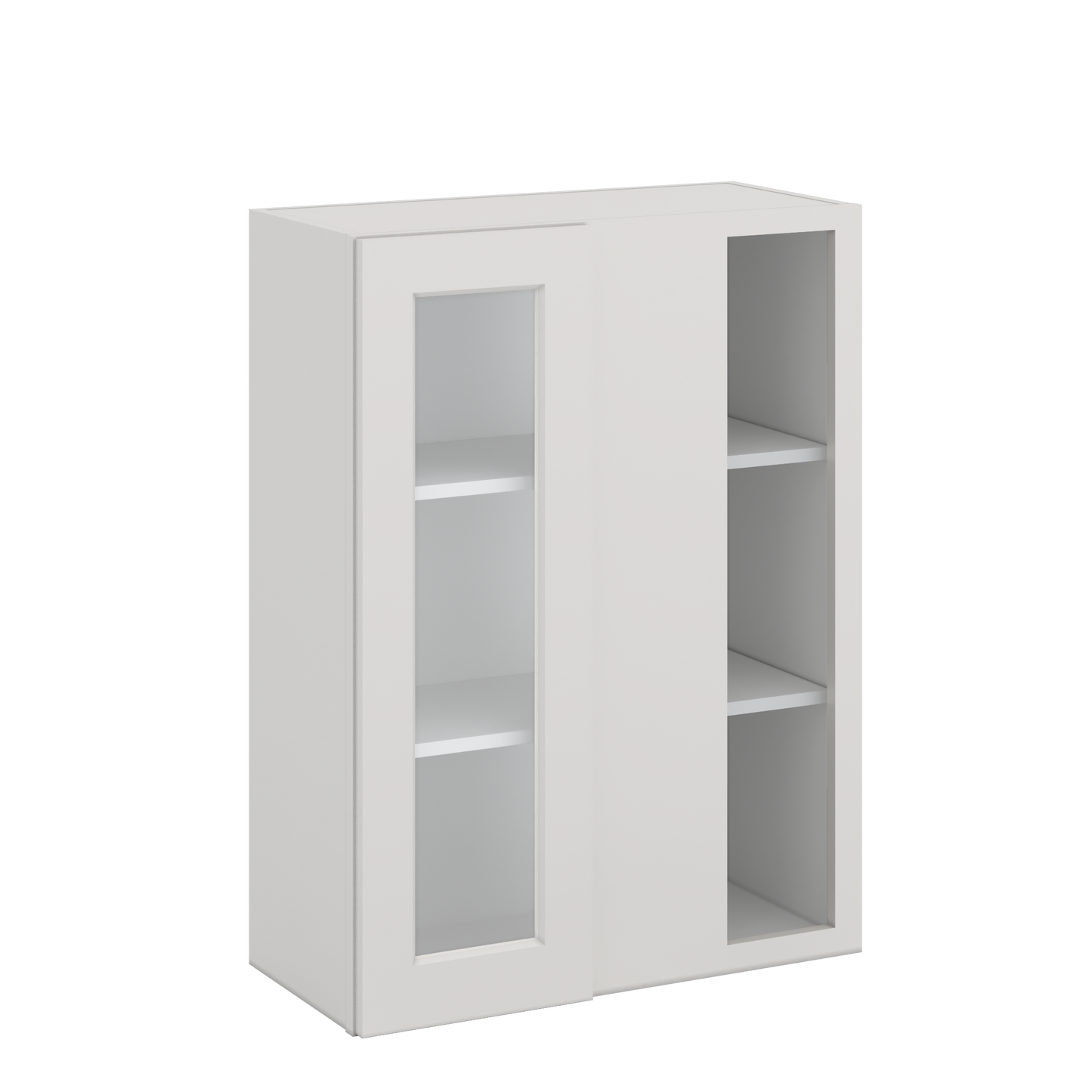 Blind Corner 2WS White Shaker 1-1/4" Overlay Glass Ready Wall Cabinet (left or right) 27" Wide by 30", 36" or 42" Tall