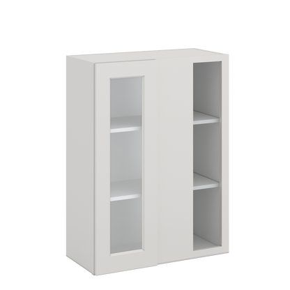 Blind Corner 2WS White Shaker 1-1/4" Overlay Glass Ready Wall Cabinet (left or right) 27" Wide by 30", 36" or 42" Tall