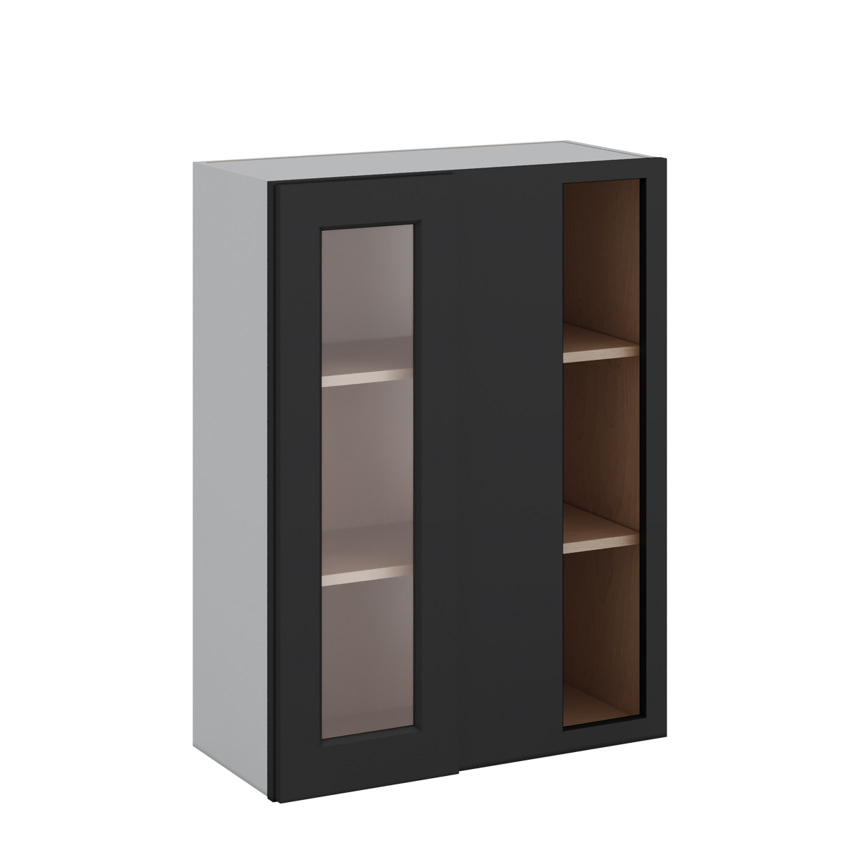 Blind Corner 15HNS Hermosa Noir Black Shaker 1-1/4" Overlay Glass Ready Wall Cabinet (left or right) 27" Wide by 30", 36" or 42" Tall