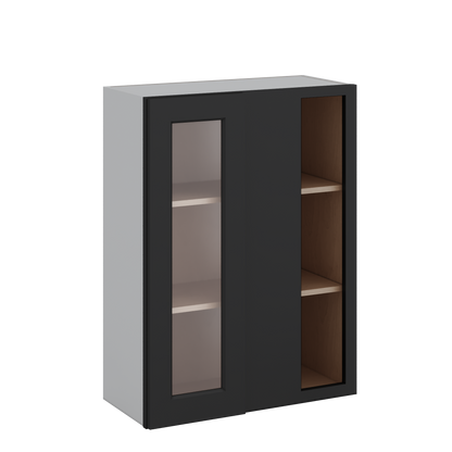 Blind Corner 15HNS Hermosa Noir Black Shaker 1-1/4" Overlay Glass Ready Wall Cabinet (left or right) 27" Wide by 30", 36" or 42" Tall