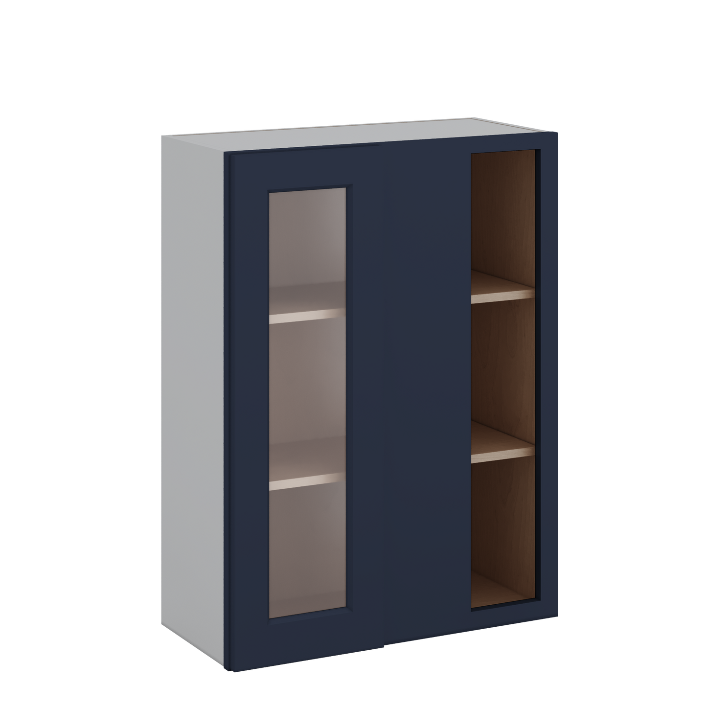 Blind Corner 29NB Naval Blue Shaker 1-1/4" Overlay Glass Ready Wall Cabinet (left or right) 27" Wide by 30", 36" or 42" Tall