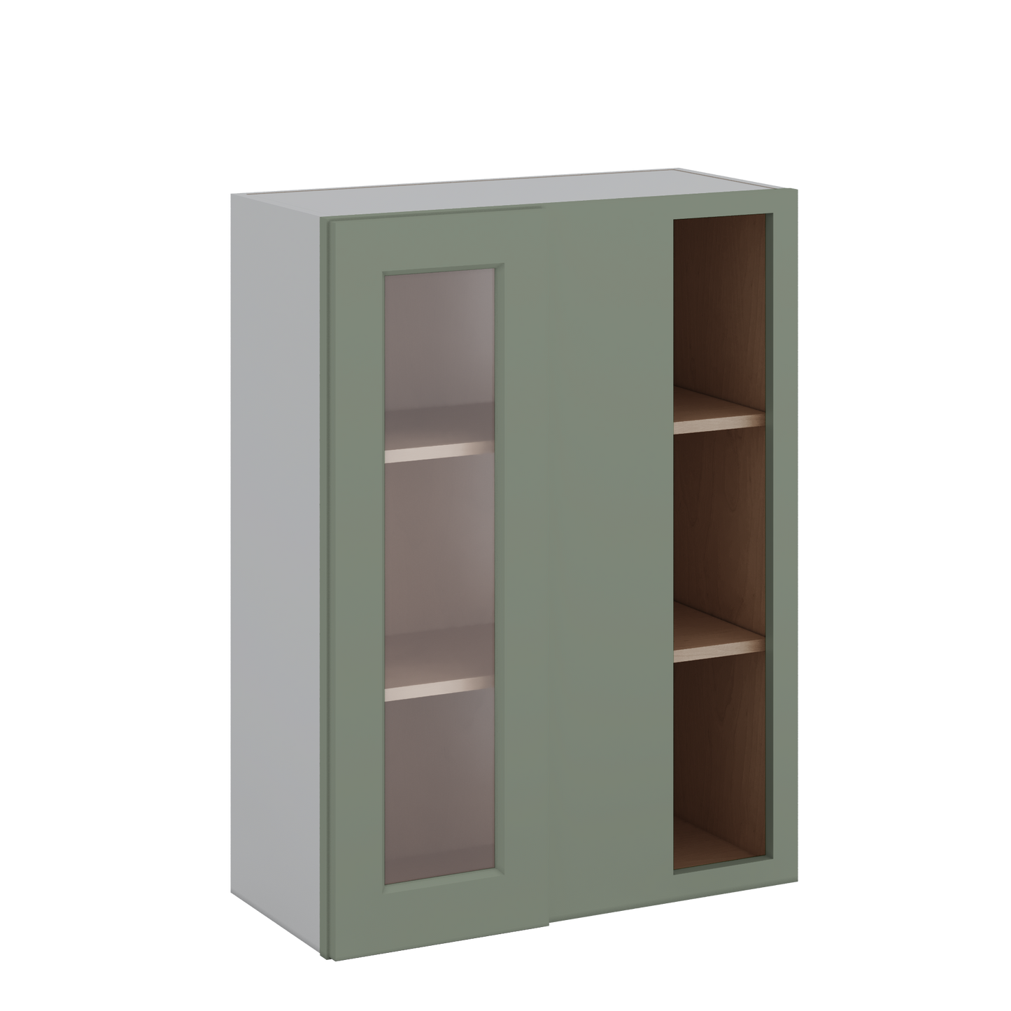 Blind Corner Green Shaker 1-1/4" Overlay Glass Ready Wall Cabinet (left or right) 27" Wide by 30", 36" or 42" Tall