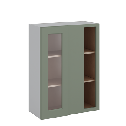 Blind Corner Green Shaker 1-1/4" Overlay Glass Ready Wall Cabinet (left or right) 27" Wide by 30", 36" or 42" Tall