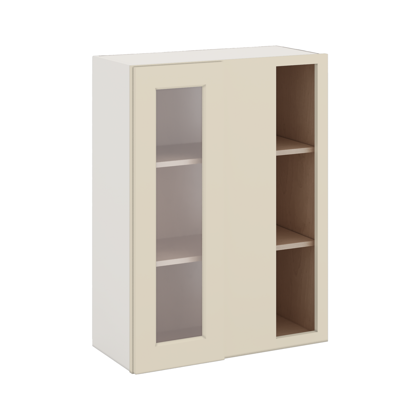 Blind Corner Manhattan Cream Shaker 1-1/4" Overlay Glass Ready Wall Cabinet (left or right) 27" Wide by 30", 36" or 42" Tall