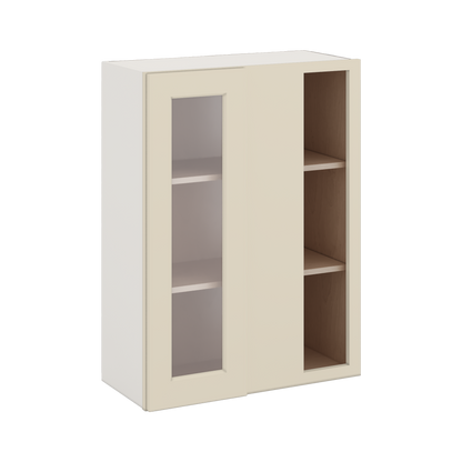 Blind Corner Manhattan Cream Shaker 1-1/4" Overlay Glass Ready Wall Cabinet (left or right) 27" Wide by 30", 36" or 42" Tall