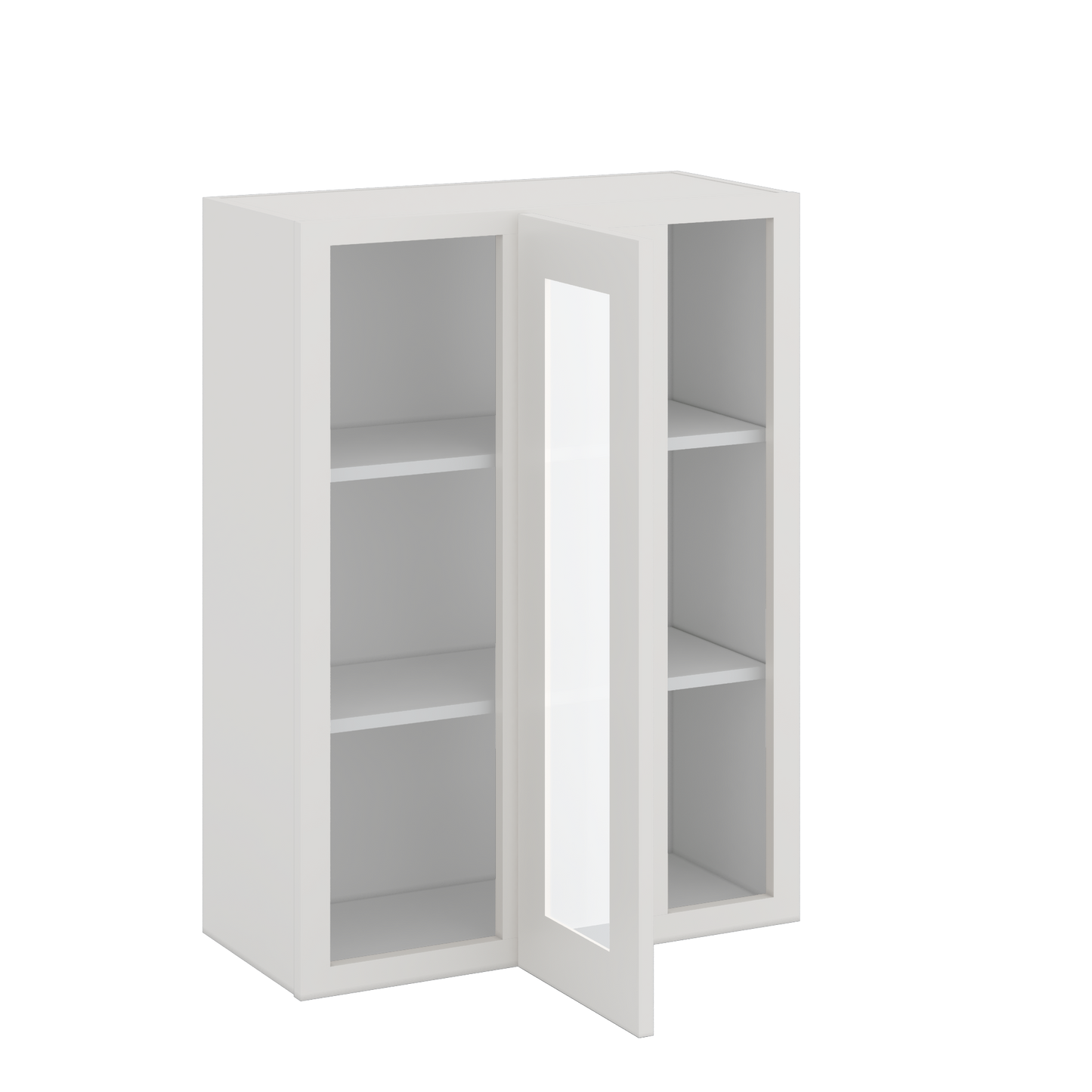 Blind Corner 2WS White Shaker 1-1/4" Overlay Glass Ready Wall Cabinet (left or right) 27" Wide by 30", 36" or 42" Tall