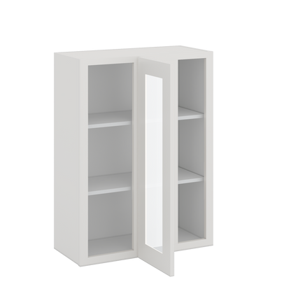 Blind Corner 2WS White Shaker 1-1/4" Overlay Glass Ready Wall Cabinet (left or right) 27" Wide by 30", 36" or 42" Tall