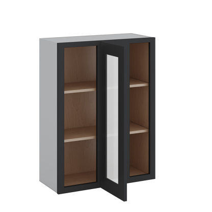 Blind Corner 15HNS Hermosa Noir Black Shaker 1-1/4" Overlay Glass Ready Wall Cabinet (left or right) 27" Wide by 30", 36" or 42" Tall