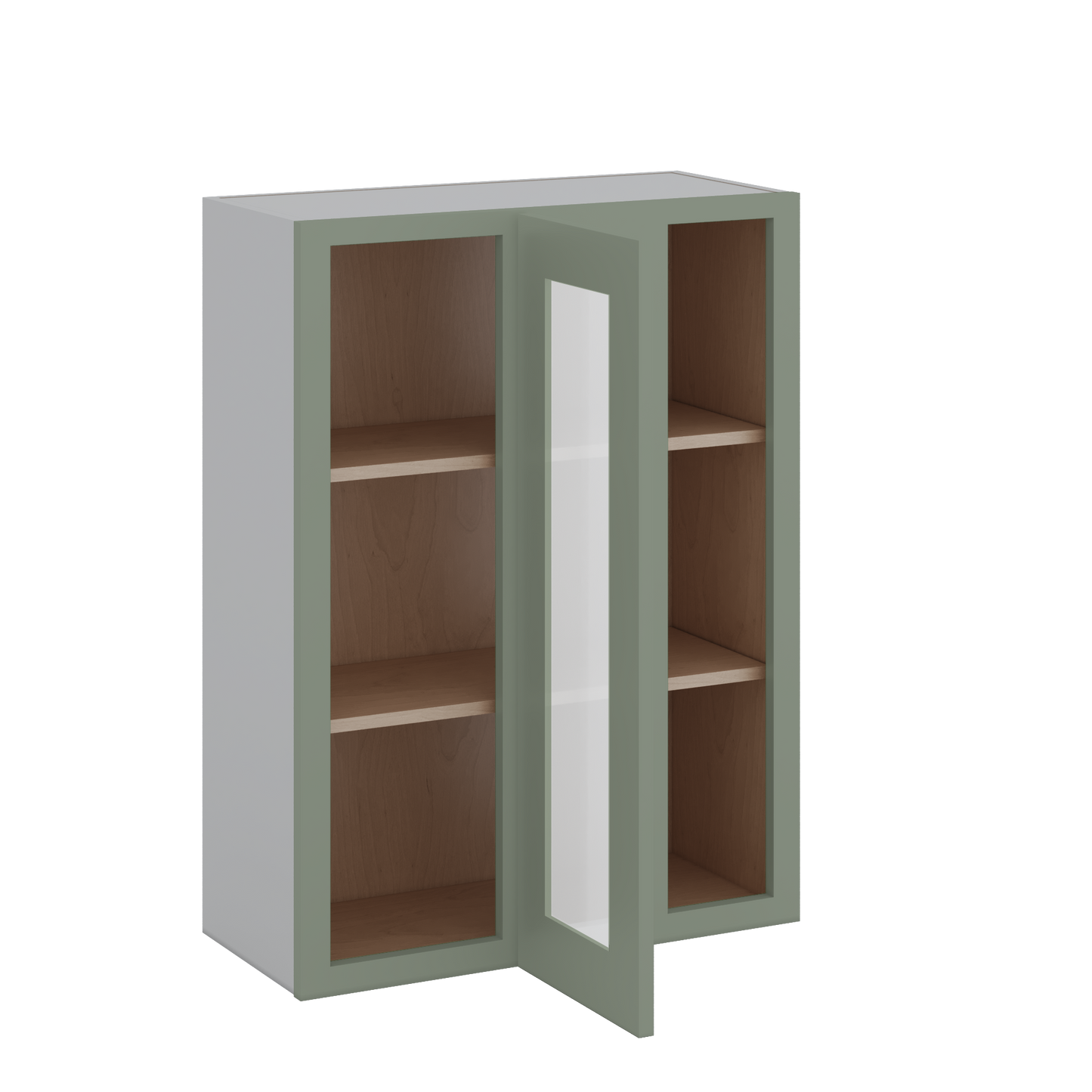 Blind Corner Green Shaker 1-1/4" Overlay Glass Ready Wall Cabinet (left or right) 27" Wide by 30", 36" or 42" Tall