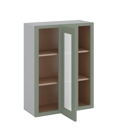 Blind Corner Green Shaker 1-1/4" Overlay Glass Ready Wall Cabinet (left or right) 27" Wide by 30", 36" or 42" Tall