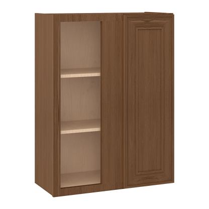 Blind Corner 27" Wide by 30", 36" & 42" Tall Elegant Craftsman Mocha Shaker 1-1/4" Overlay Wall Cabinet