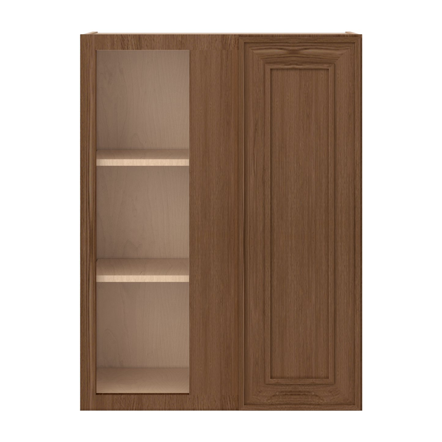 Blind Corner 27" Wide by 30", 36" & 42" Tall Mocha Elegant Oak Craftsman Shaker 1-1/4" Overlay Wall Cabinet