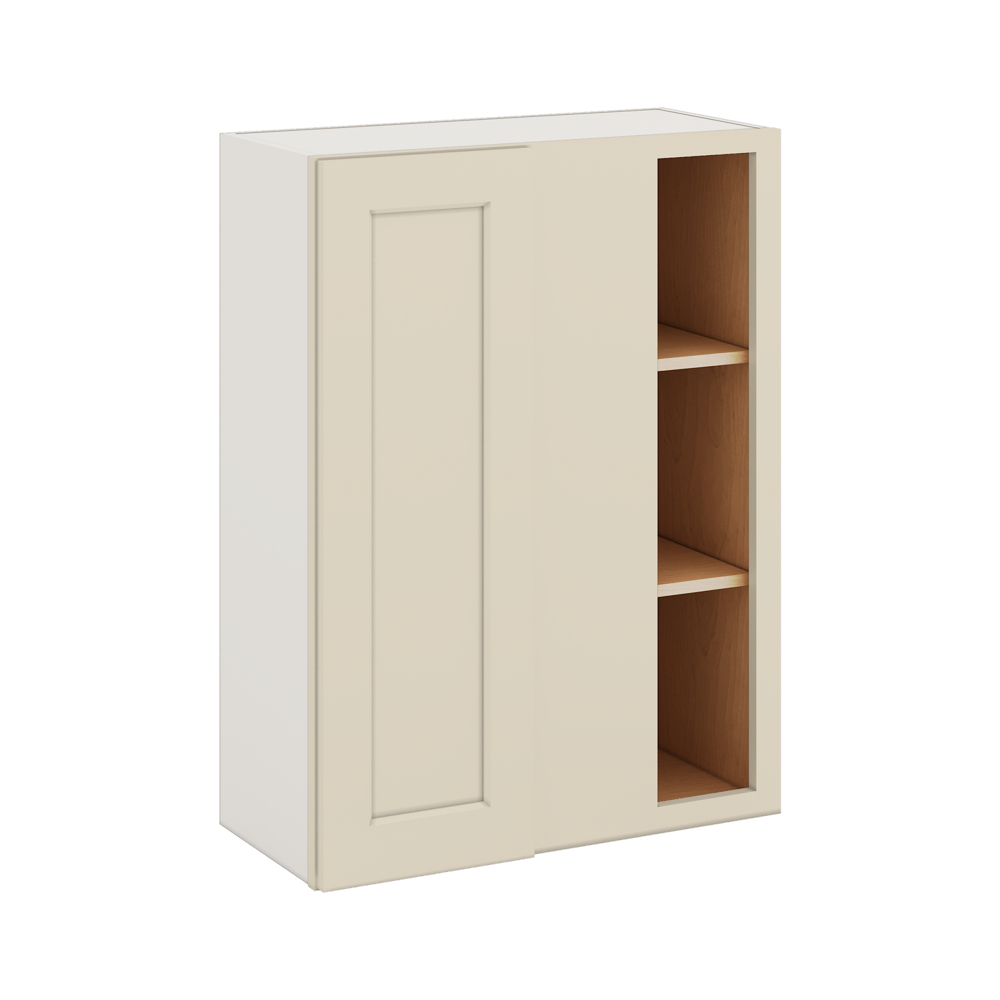 Blind Corner Manhattan Cream Shaker 1-1/4" Overlay Wall Cabinet (left or right) 27" Wide by 30", 36" or 42" Tall