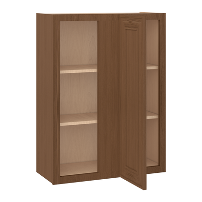 Blind Corner 27" Wide by 30", 36" & 42" Tall Elegant Craftsman Mocha Shaker 1-1/4" Overlay Wall Cabinet