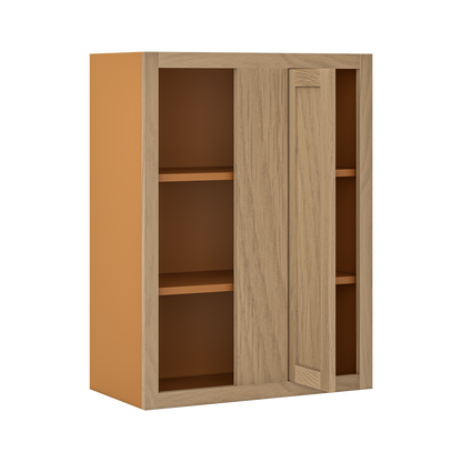 Custom Oak Blind Corner Wall Inset Cabinet 27" Wide by 9", 12" 15", 18", 21", 24", 27", 30", 33", 36", 39  and 42" Tall