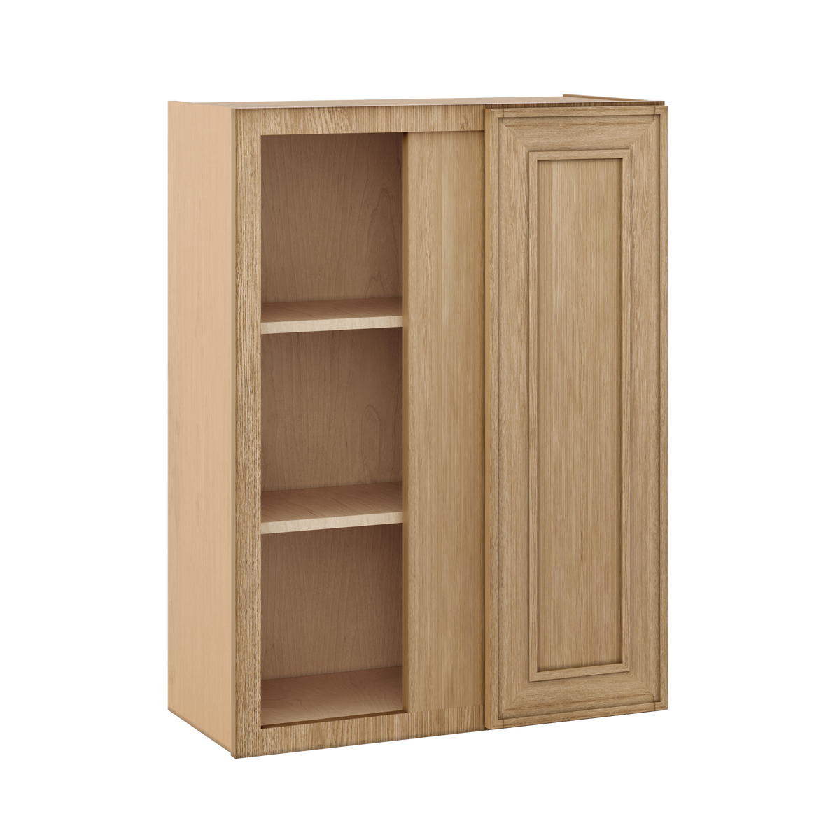 Natural oak elegant craftsman shaker blind corner 27"–42" rta kitchen cabinet – open view