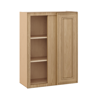 Natural oak elegant craftsman shaker blind corner 27"–42" rta kitchen cabinet – open view