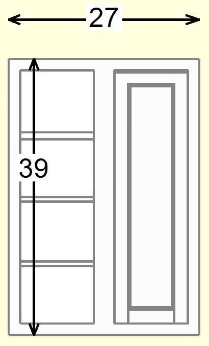 Custom Oak Blind Corner Wall Inset Cabinet 27" Wide by 9", 12" 15", 18", 21", 24", 27", 30", 33", 36", 39  and 42" Tall