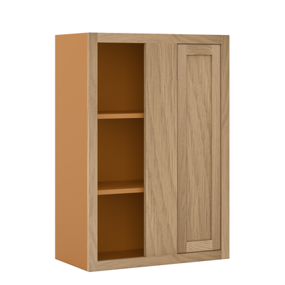 Custom Oak Blind Corner Wall Inset Cabinet 27" Wide by 9", 12" 15", 18", 21", 24", 27", 30", 33", 36", 39  and 42" Tall