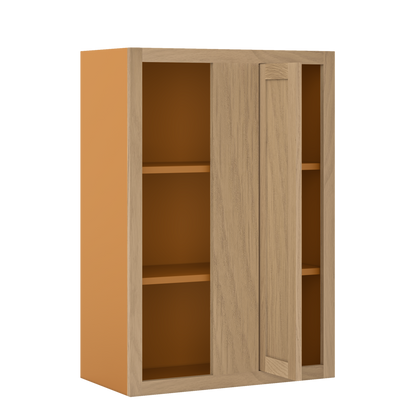 Custom Oak Blind Corner Wall Inset Cabinet 27" Wide by 9", 12" 15", 18", 21", 24", 27", 30", 33", 36", 39  and 42" Tall