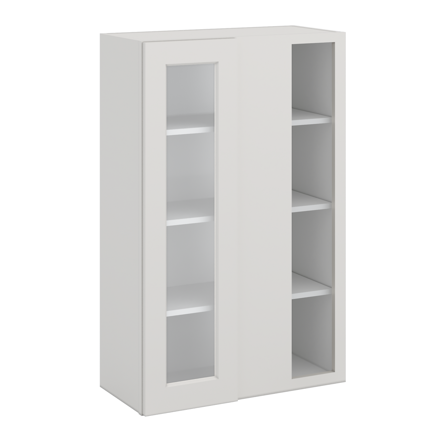 Blind Corner 2WS White Shaker 1-1/4" Overlay Glass Ready Wall Cabinet (left or right) 27" Wide by 30", 36" or 42" Tall