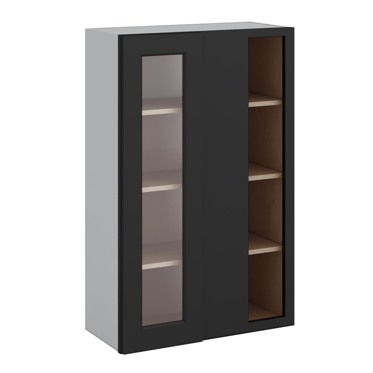 Blind Corner 15HNS Hermosa Noir Black Shaker 1-1/4" Overlay Glass Ready Wall Cabinet (left or right) 27" Wide by 30", 36" or 42" Tall