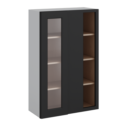 Blind Corner 15HNS Hermosa Noir Black Shaker 1-1/4" Overlay Glass Ready Wall Cabinet (left or right) 27" Wide by 30", 36" or 42" Tall
