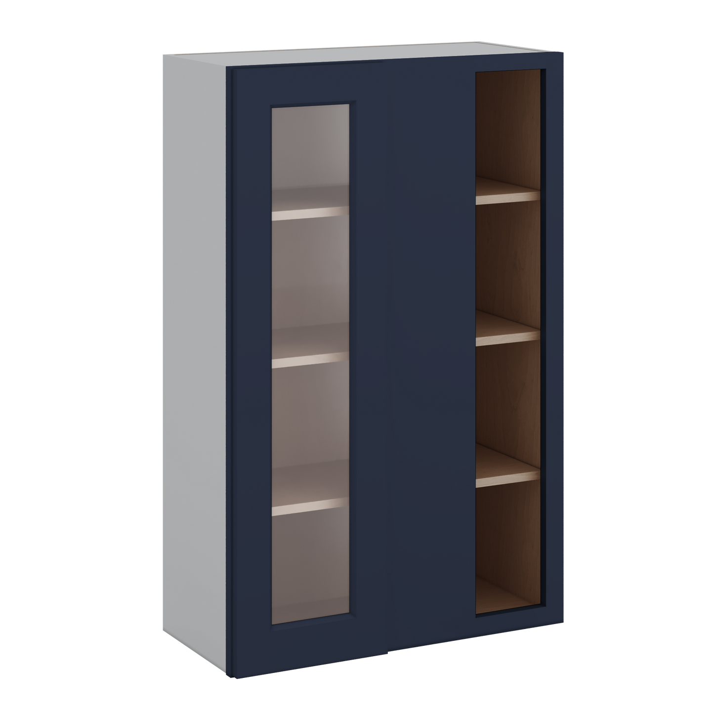 Blind Corner 29NB Naval Blue Shaker 1-1/4" Overlay Glass Ready Wall Cabinet (left or right) 27" Wide by 30", 36" or 42" Tall