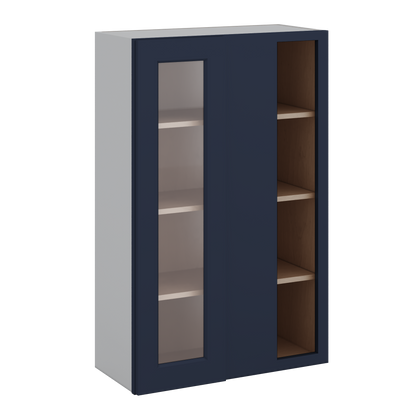 Blind Corner 29NB Naval Blue Shaker 1-1/4" Overlay Glass Ready Wall Cabinet (left or right) 27" Wide by 30", 36" or 42" Tall