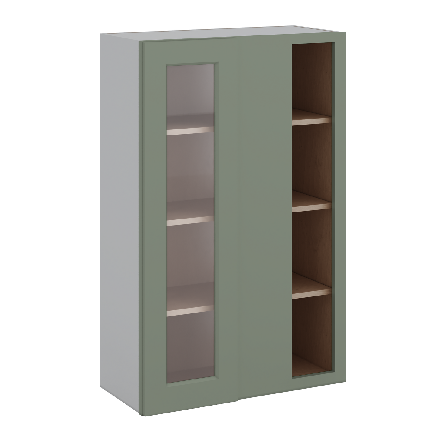 Blind Corner Green Shaker 1-1/4" Overlay Glass Ready Wall Cabinet (left or right) 27" Wide by 30", 36" or 42" Tall