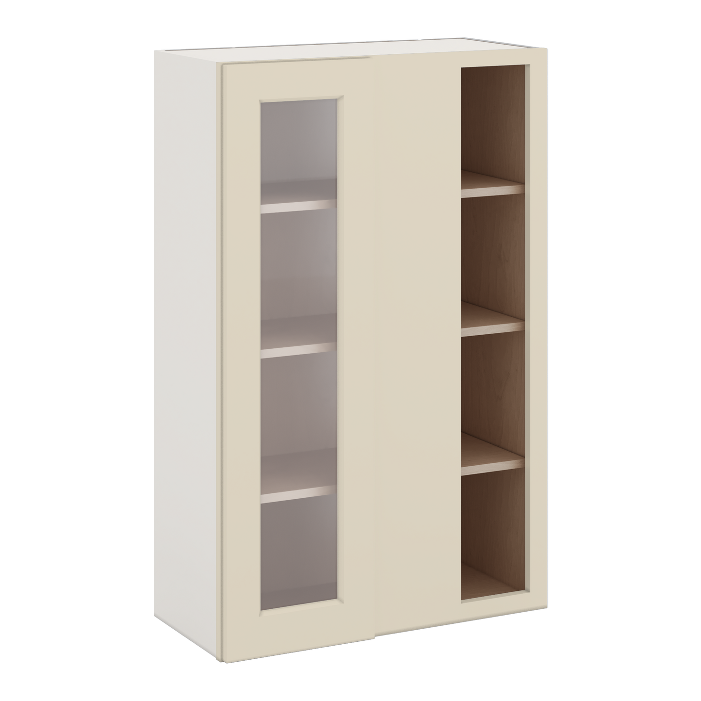 Blind Corner Manhattan Cream Shaker 1-1/4" Overlay Glass Ready Wall Cabinet (left or right) 27" Wide by 30", 36" or 42" Tall